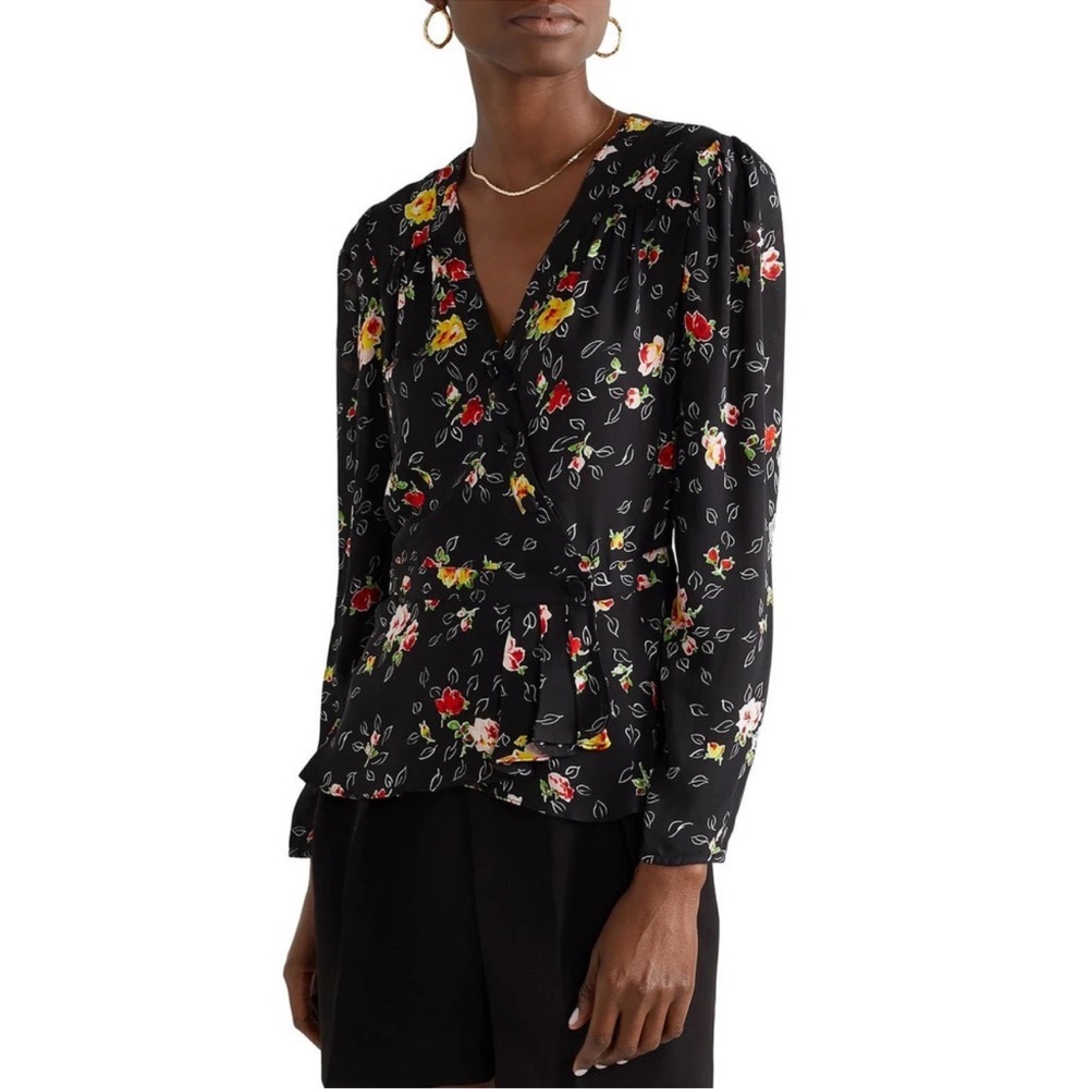 Veronica Beard Kiona Silk Blouse Black Floral Peplum $395. Excellent Size 00 - Picture 8 of 13